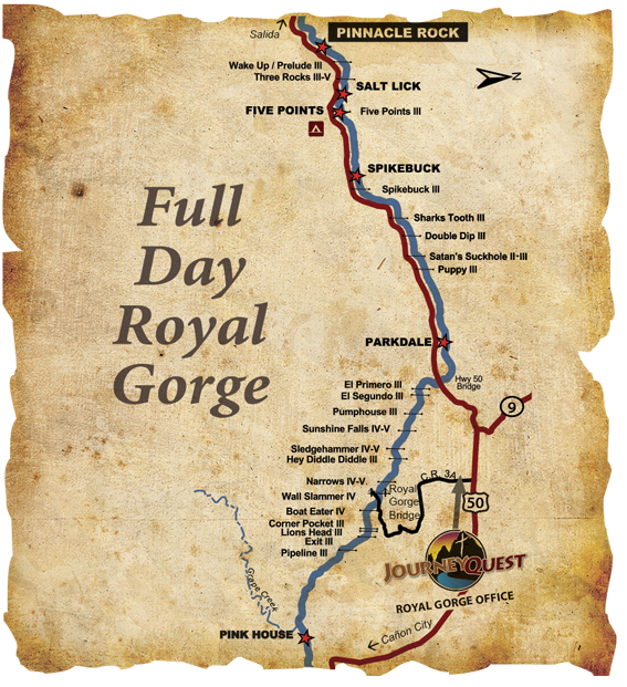 Royal Gorge Arkansas River Whitewater Rafting Map Full-Day 