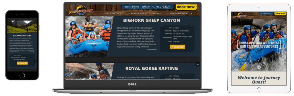 Responsive variations of Journey Quest's site for different devices.